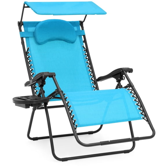 Best Choice Products Oversized Zero Gravity Reclining Lounge Patio Chair w/ Folding Canopy Shade and Cup Holder - Aqua