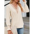 thumbnail image 4 of SHIBEVER Women Blouses Fall Casual Loose Fit Long Sleeves Tops Fashion Dressy V Neck Soild Color Offwhite Lace Shirts for Women Clothes Size M, 4 of 5