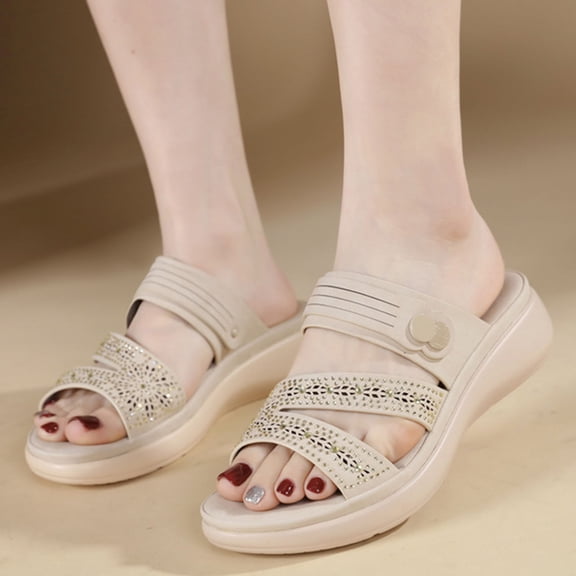 Casual And Comfortable Thick Bottom Water Diamond Double Color Large Women's Sandals