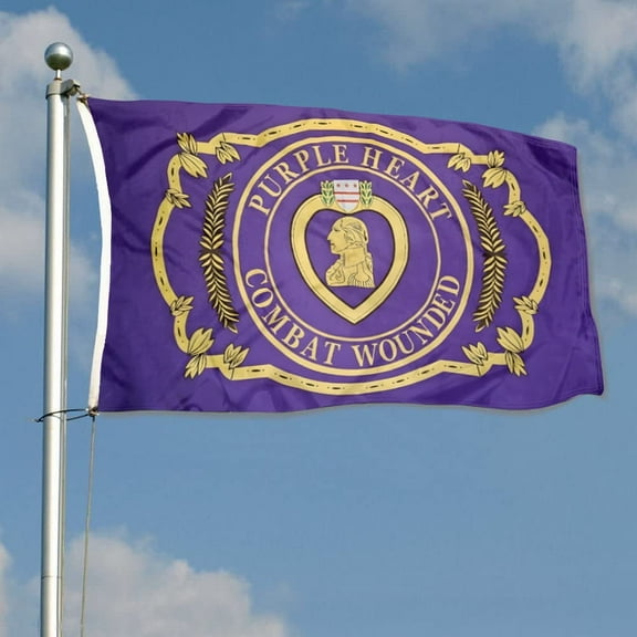 Purple Heart Combat Wounded Military Flag 3x5Feet Outdoor Indoor Decoration Flag Double Stitched Polyester with Brass Grommets