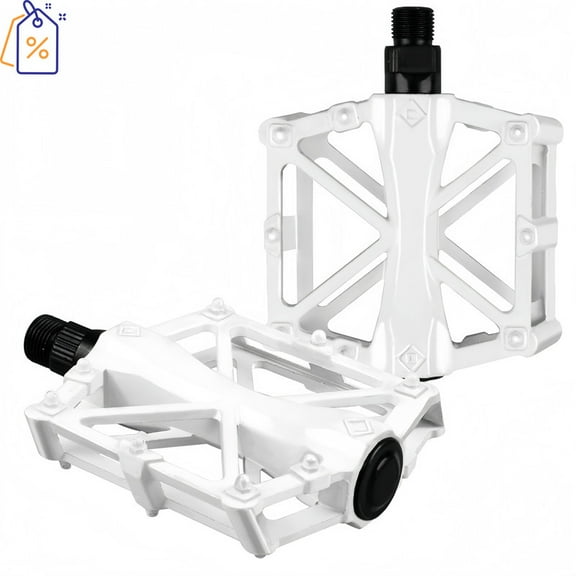 White 9/16" Universal Bike Pedals, Aluminum Alloy Anti-Slip Platform for Mountain, BMX, Road & City Biking