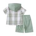 thumbnail image 4 of Fdqin Boys Shorts Sets 2Pcs Plaid Short Sleeve Hooded Button Shirt and Jogger Shorts Summer Outfits for Kids Light Green 9-10 Years, 4 of 7