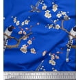 thumbnail image 1 of Soimoi Blue Silk Fabric Floral & Pin Tailed Whydah Bird Print Fabric by The Yard 44 Inch Wide, 1 of 3