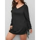thumbnail image 5 of Vestido, Vestido de manga larga para mujer con cordón con cuello en V y minivestido de talla grande Meterk Negro/Extragrande, 5 of 7