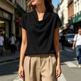 thumbnail image 6 of IUYRTFE Women's Draped Cowl Neck Short Sleeve Satin Blouse – Elegant Solid Color Summer Top for Office and Casual Daily Wear, 6 of 7