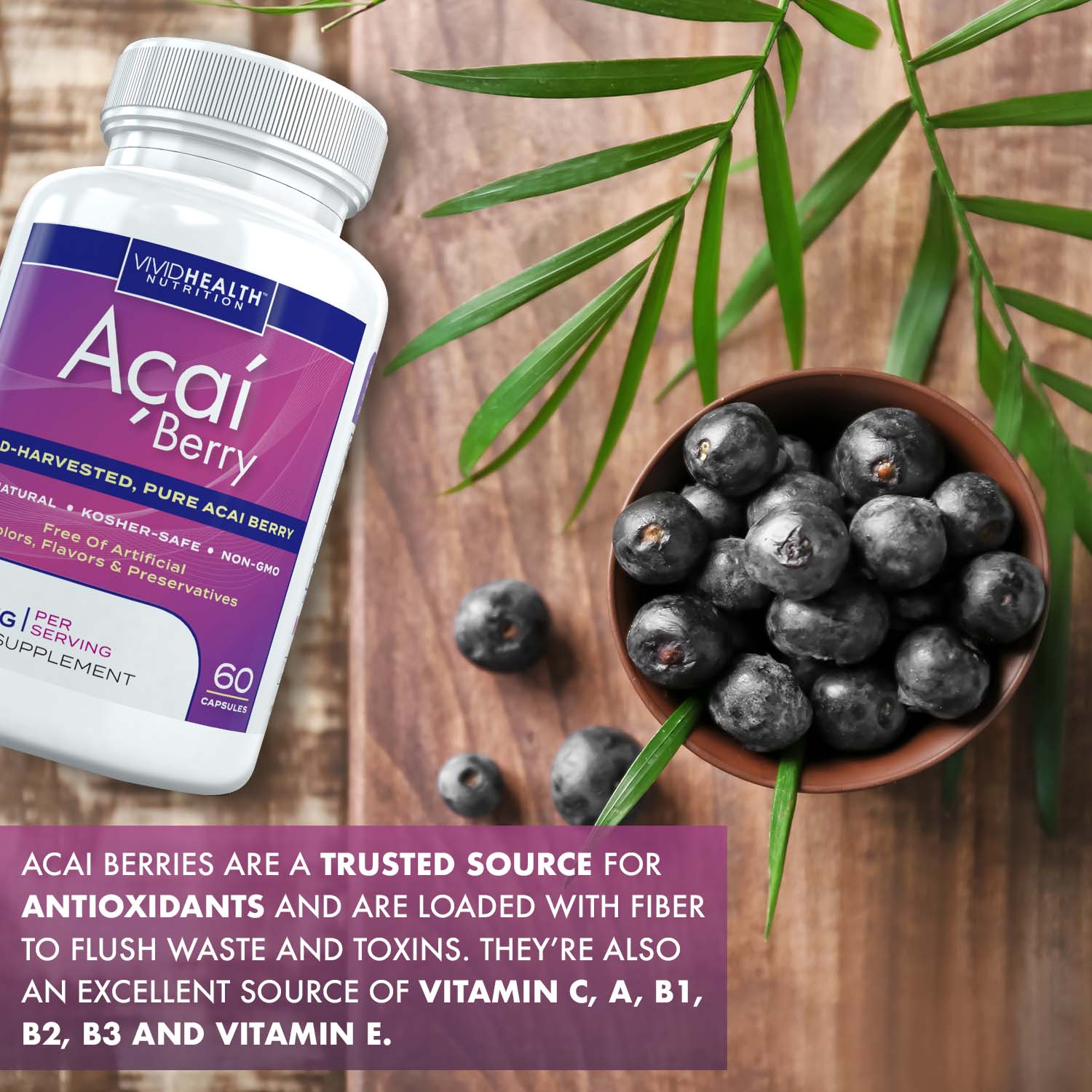 All Natural Acai Berry Supplement | Maximum Strength Vitamin to Boost Metabolism | Acai Berry Cleanse for Detoxification & Weight Loss, 60 capsules - image 5 of 8