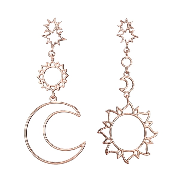 EeaseMX Pendientes de resina con borlas asimétricas, simples, con sol, luna y estrella, para mujeres y niñas.