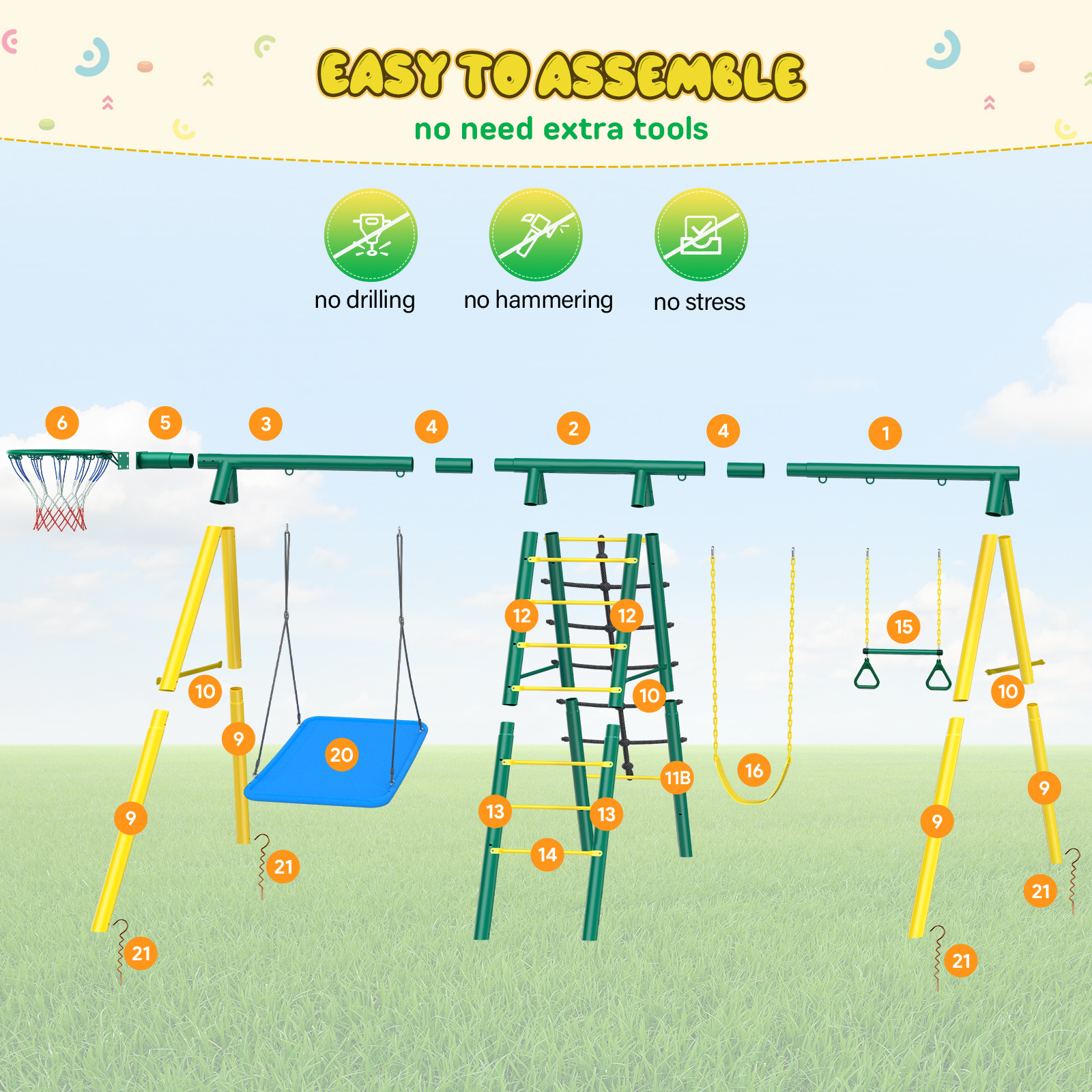 Easoger Swing Set with Climber and Basketball Hoop photo 7