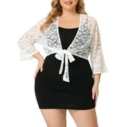 MODA NOVA Juniors Plus Size Bolero Tie Front Hollow Out Lace Crop Shrug White 4X