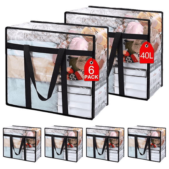 AcerichFad Clear Storage Bags, 6 Pack 40L Closet Storage Bags with Zipper Space Saving Organizers for Clothes Room Home Bedroom Baby Bedding Duvet Comforter