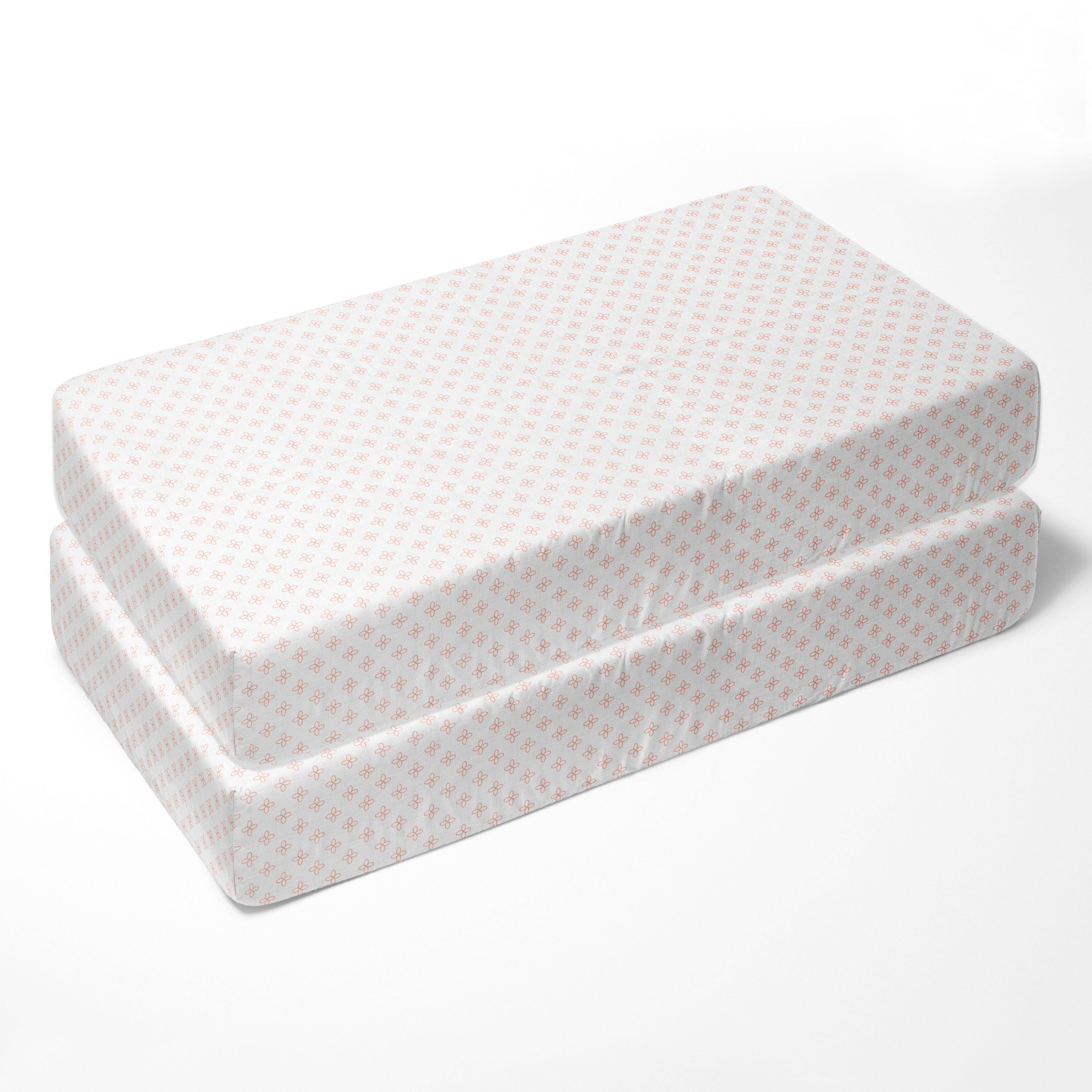 Bacati - Petal Floral Coral Muslin Crib or Toddler Bed Fitted Sheet 100% Cotton Muslin