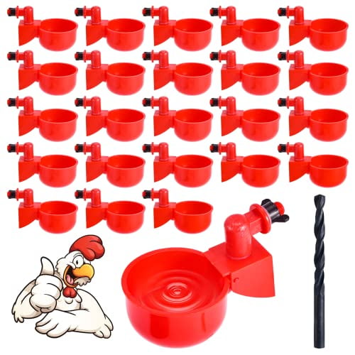 Chicken Water Cups,Chicken Waterer 24 Pack,DIY Chicken Water Feeder for Poultry Gravity Filling Automatic Chicken Waterer Poultry Waterer with Hole Saw for Buckets Boxes Troughs