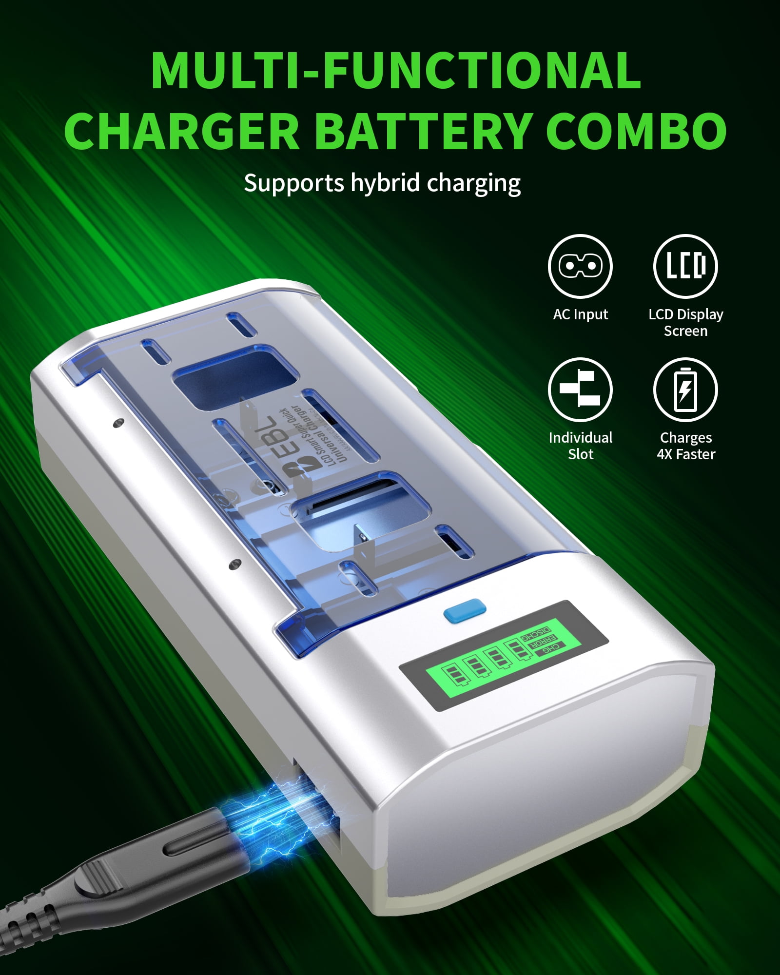 EBL Rechargeable D Batteries (6-Pack) with Battery Charger for 9V AA AAA C D Cell Batteries