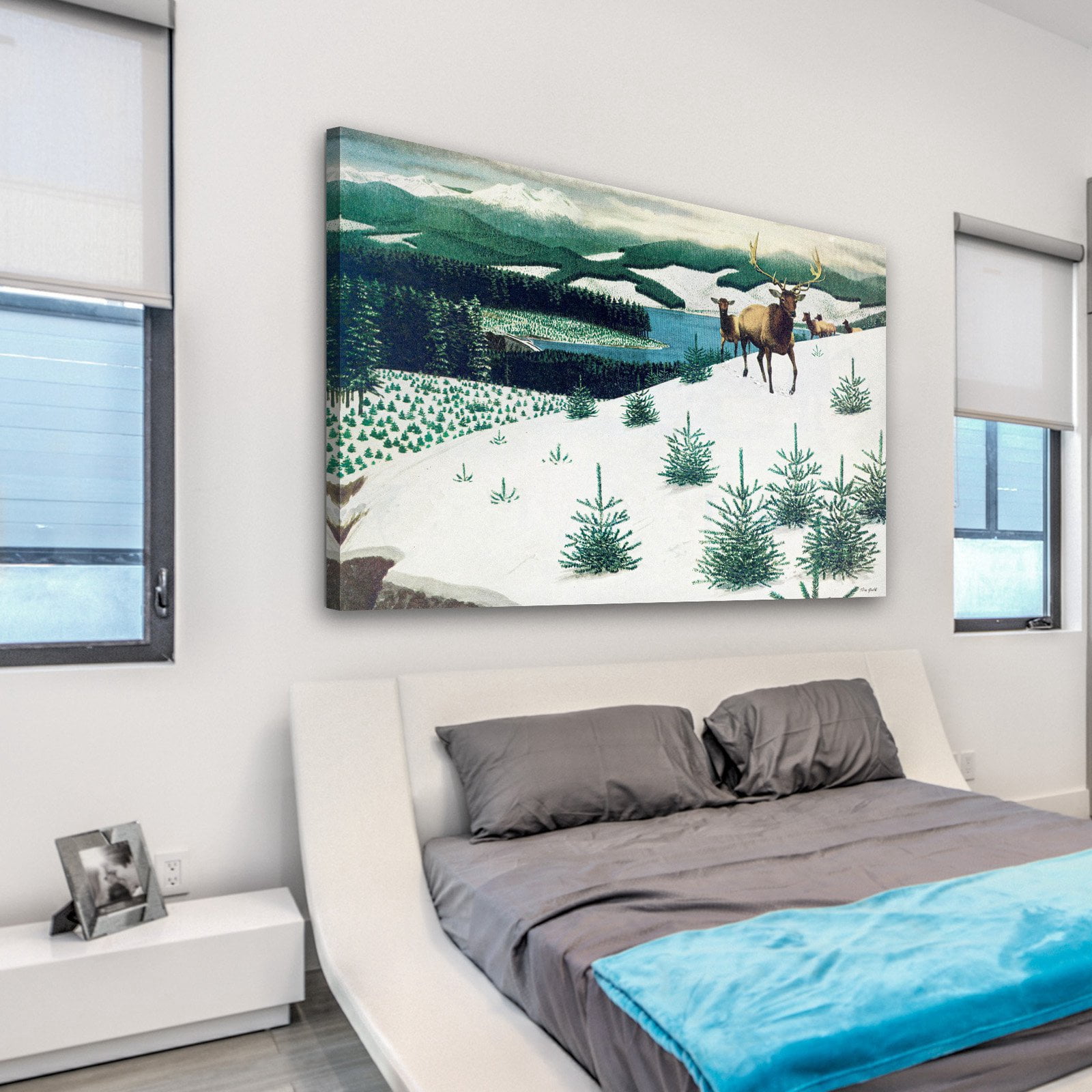 "Elk in Snow" Painting Print on Wrapped Canvas