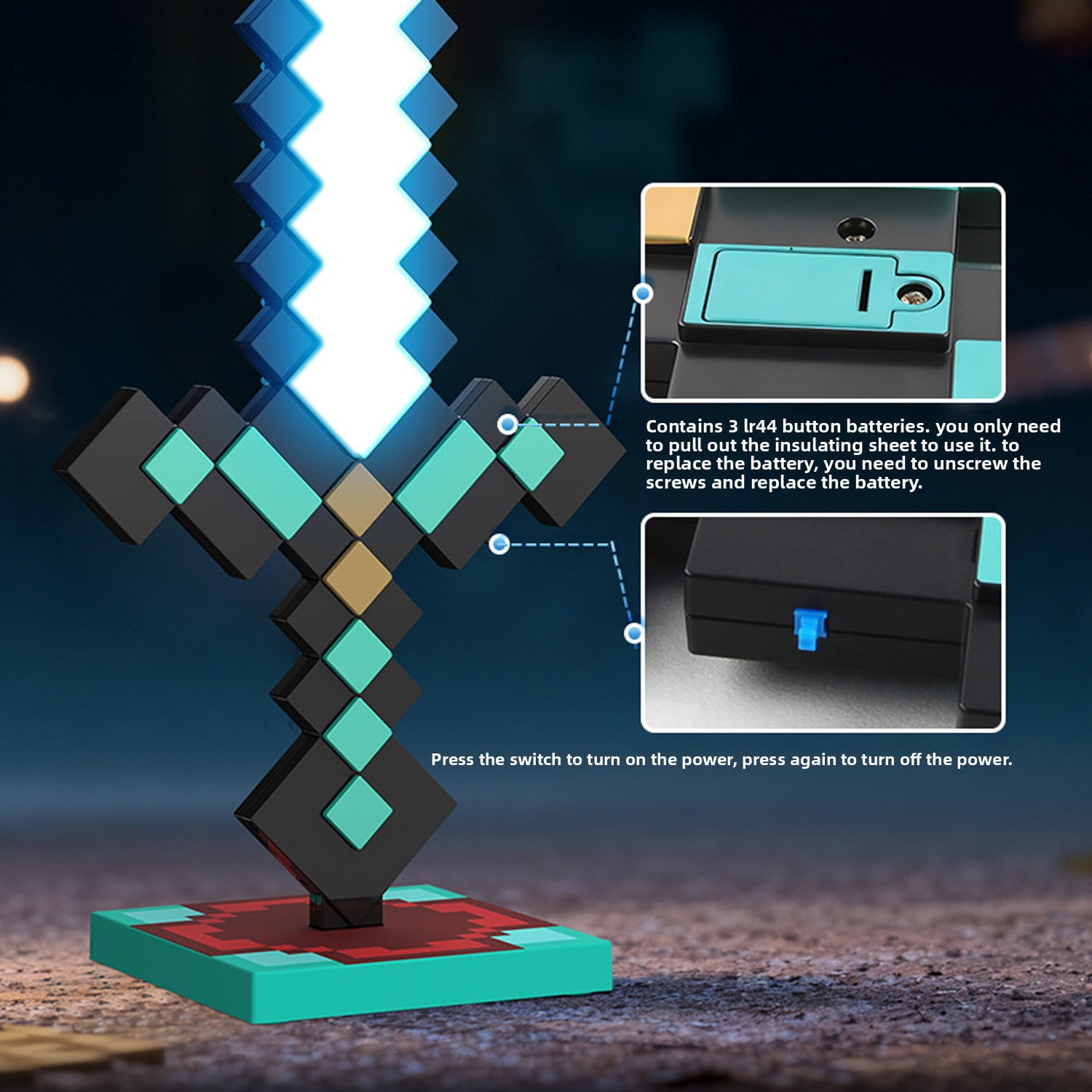 D.FAMILY Pixel Fantasy Diamond Sword Light - Multicolor RGB LED Night Lamp & Gaming Desk Decor