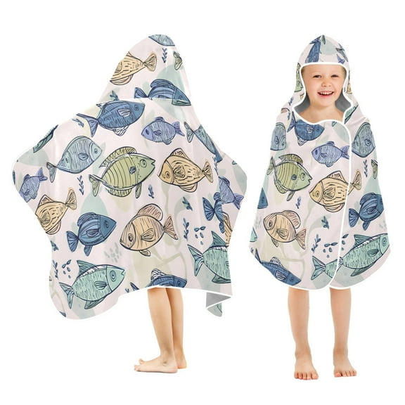 joogoo Hand Draw Fishes Kids Hooded Beach Towel Baby Bath Towel 23.5"x50"