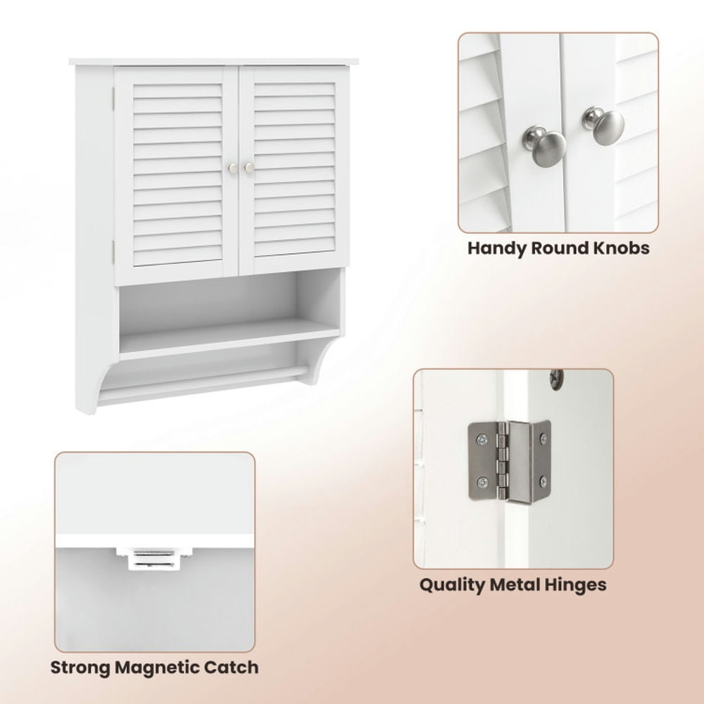 Finihen Bathroom Wall Cabinet, Wall Mounted Bathroom Cabinet, Medicine Cabinet, 2-Doors Bathroom Wall-Mounted Medicine Cabinet with Towel Bar, for Bathroom, White Finihen Bathroom Wall Cabinet, Wall Mounted Bathroom Cabinet, Medicine Cabinet, 2-Doors Bathroom Wall-Mounted Medicine Cabinet with Towel Bar, for Bathroom, White