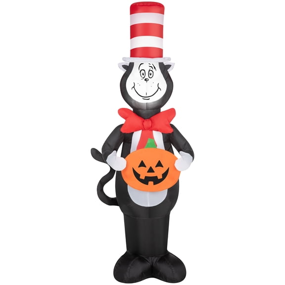 Dr. Seuss Cat in the Hat Airblown Inflatable with Jack-o’-Lantern, 4 ft Tall