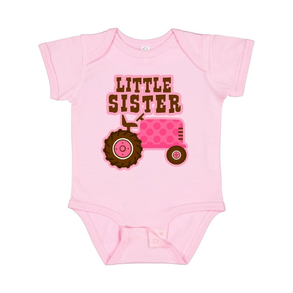 Inktastic Pink Tractor Little Sister Girls Baby Bodysuit