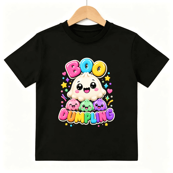Cute Kawaii Boba Dumpling Graphic Short Sleeve Crewneck Cotton Kids T-Shirt