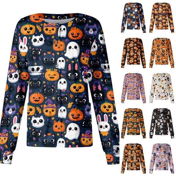 Long Sleeve Scrub Jackets for Women Print Under Tops Snap Front Cute Animals Pattern Medical Nurse Working Uniforms
