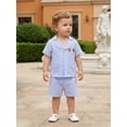 thumbnail image 4 of Cenuakty LIttle Kids 12M-5T Baby Boy 4th of July Outfit Striped Embroidered Button Down Short Sleeve Tops and Shorts 2 Pcs Set, 4 of 9