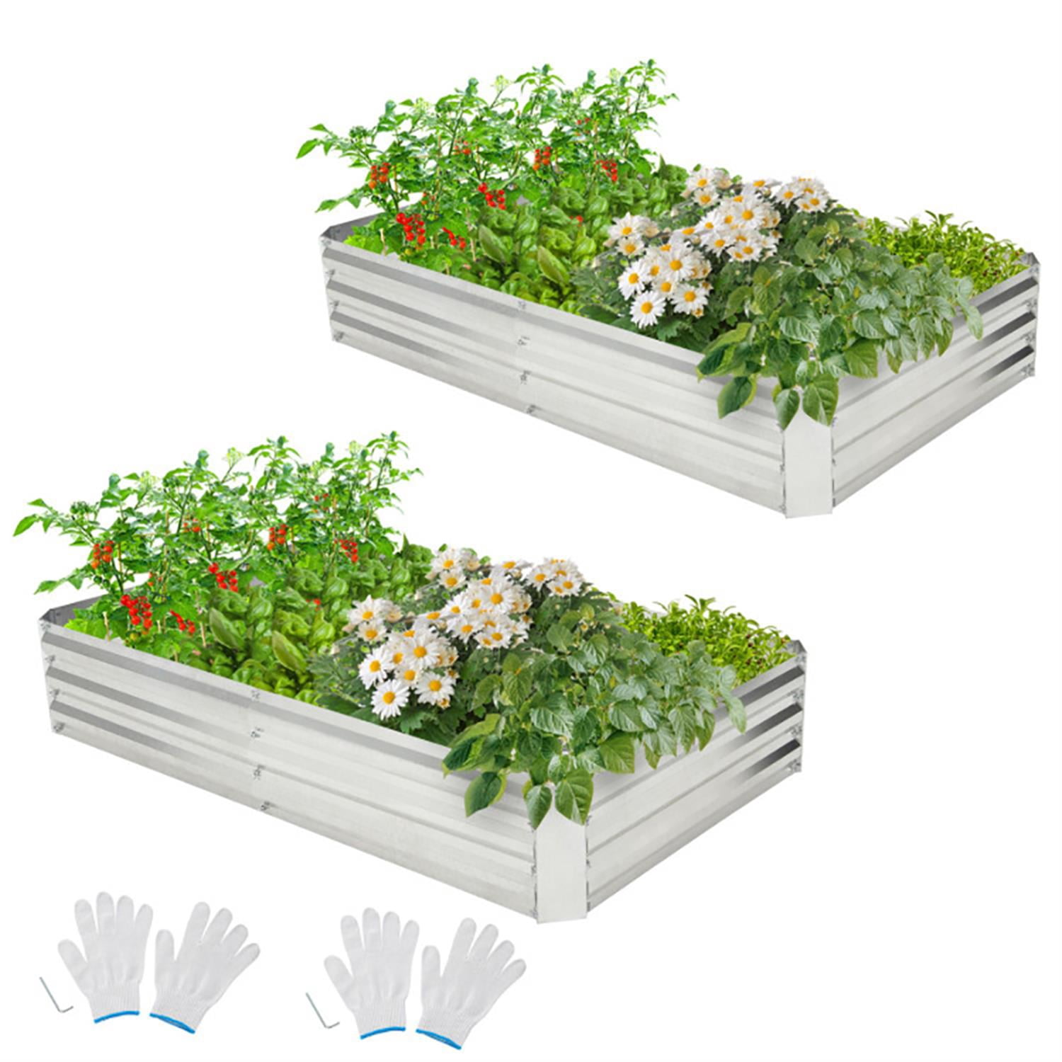 Spaco 6 x 3 Feet Galvanized Raised Garden Bed with Open-Ended Base, Elevated Planter Box Stand for Patio, Lawn, Yard, Balcony, Silver