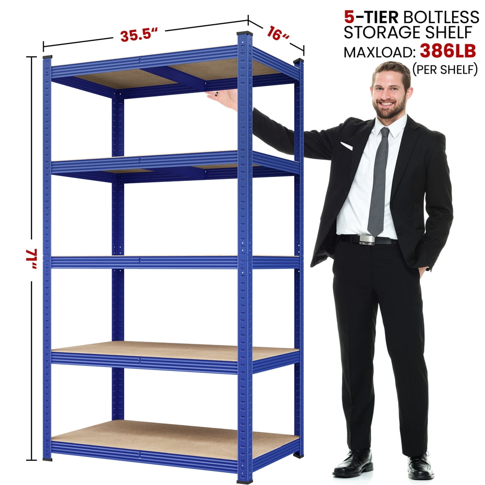 Yaheetech 5 Tier Metal Storage Rack with Adjustable Shelves, Set of 3, Blue
