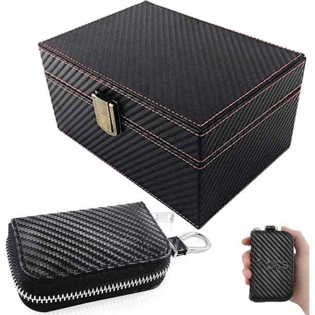 Caja Bloqueador de Señal de Cuero Caja Faraday de Fibra de Carbono para Llaves de Auto Fob Teléfonos Tarjetas Entrada sin Llave RFID Antirrobo Caja Faraday Jaula Bloqueador de Señal (Caja pequeña(11.5