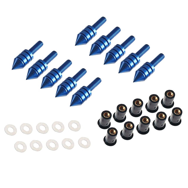 10 piezas de parabrisas universales con tornillos y tuercas M5 para motocicleta Azul