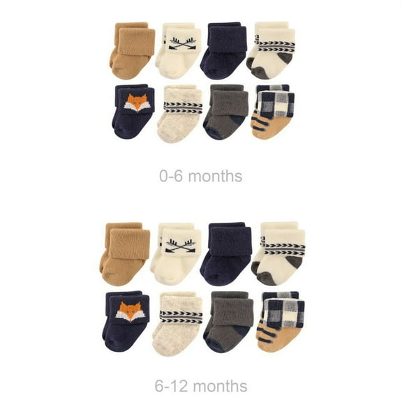 Hudson Baby Infant Boy Grow with Me Cotton Terry Socks, Forest, 0-6 and 6-12 Months
