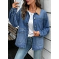 thumbnail image 5 of Eytino Womens Denim Jacket Oversized Jean Jacket with Contrast Trim Long Sleeve Button Down Jean Coat with Pockets Outerwear, 5 of 10