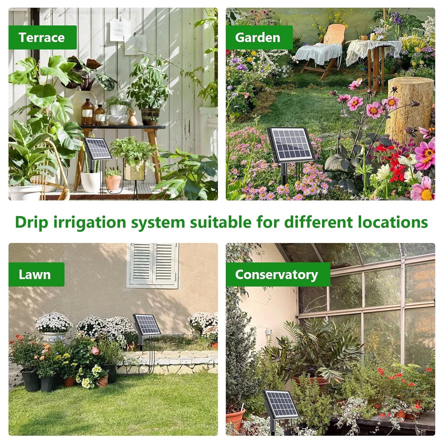 49FT Solar Drip Irrigation System Auto Watering Kit for 15 Pots, Solar-Powered Plant Watering Garden Irrigation System