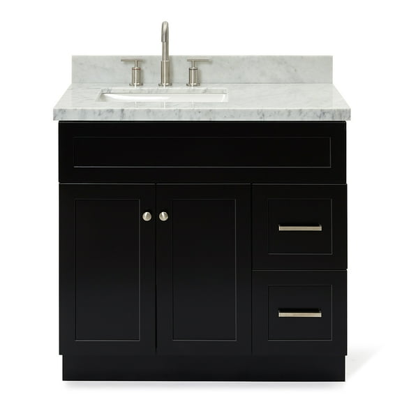 Ariel Hamlet 37 In. Left Offset Rectangle Sink Vanity With 1.5 In. Carrara White Countertop In Black