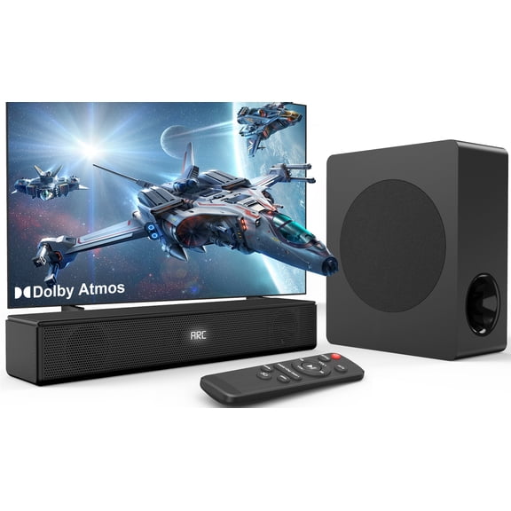 GCZ Sound Bar for TV, 200W Peak Power Dolby Atmos Soundbar with Subwoofer, 2.1 CH 3D Surround Home Audio TV Speakers with Remote Control, Bluetooth 5.3/HDMI-ARC/AUX/Opt