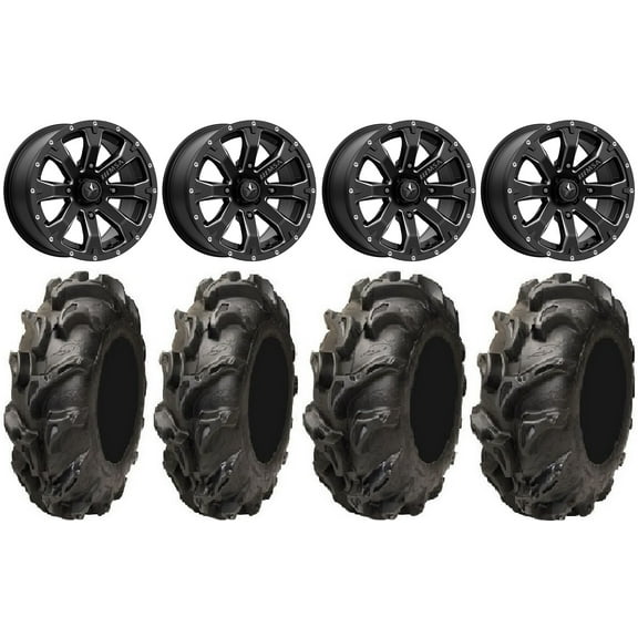 MSA Bounty 14" Wheels Black 27" Mega Mayhem Tires Can-Am Maverick X3 / Honda Pioneer 1000 / Talon