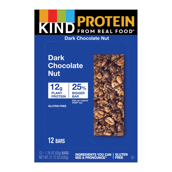 KIND Bars, Dark Chocolate Nut Protein Bar, Gluten free, 1.76 oz, 12 Snack Bars