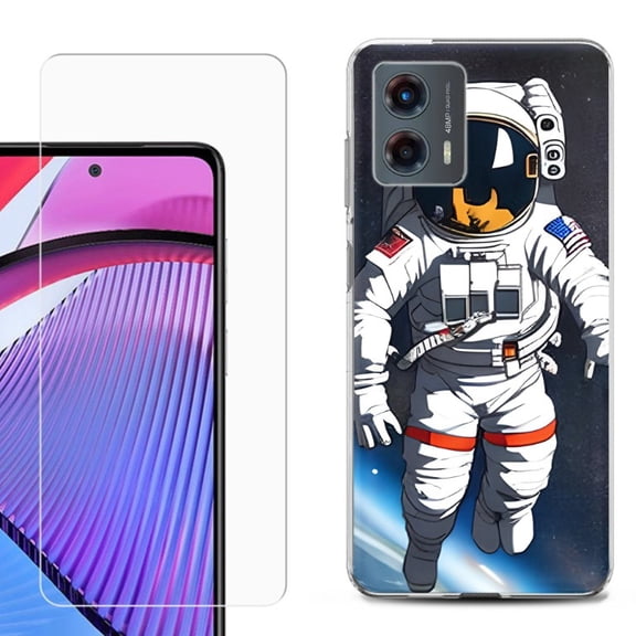 OneToughShield ® Compatible with Motorola Moto G 5G 2023, Shockproof Phone Case, with Tempered Glass Screen Protector - Astronaut