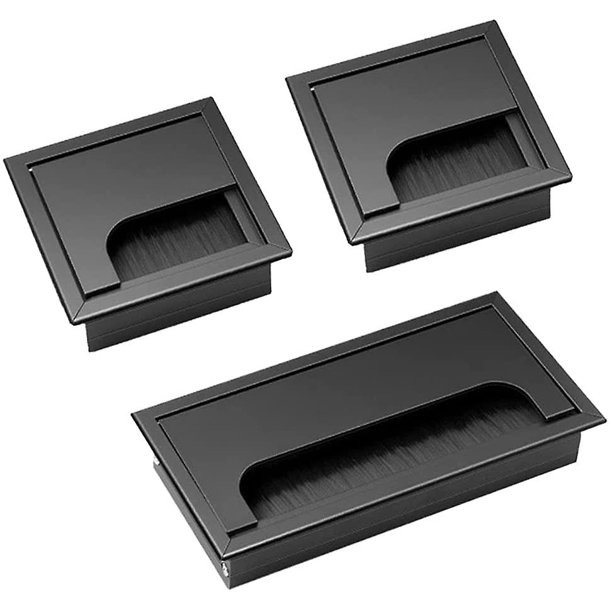 Cable Pass Cover 3 Piezas Cuadrado Negro Empotrado Cable Pass Oficina Escritorio Cubierta de Cable de Aleación de Aluminio Cable Outlet Cable Passage 80X80 Mm 160X80 Mm Feliz Sencillez