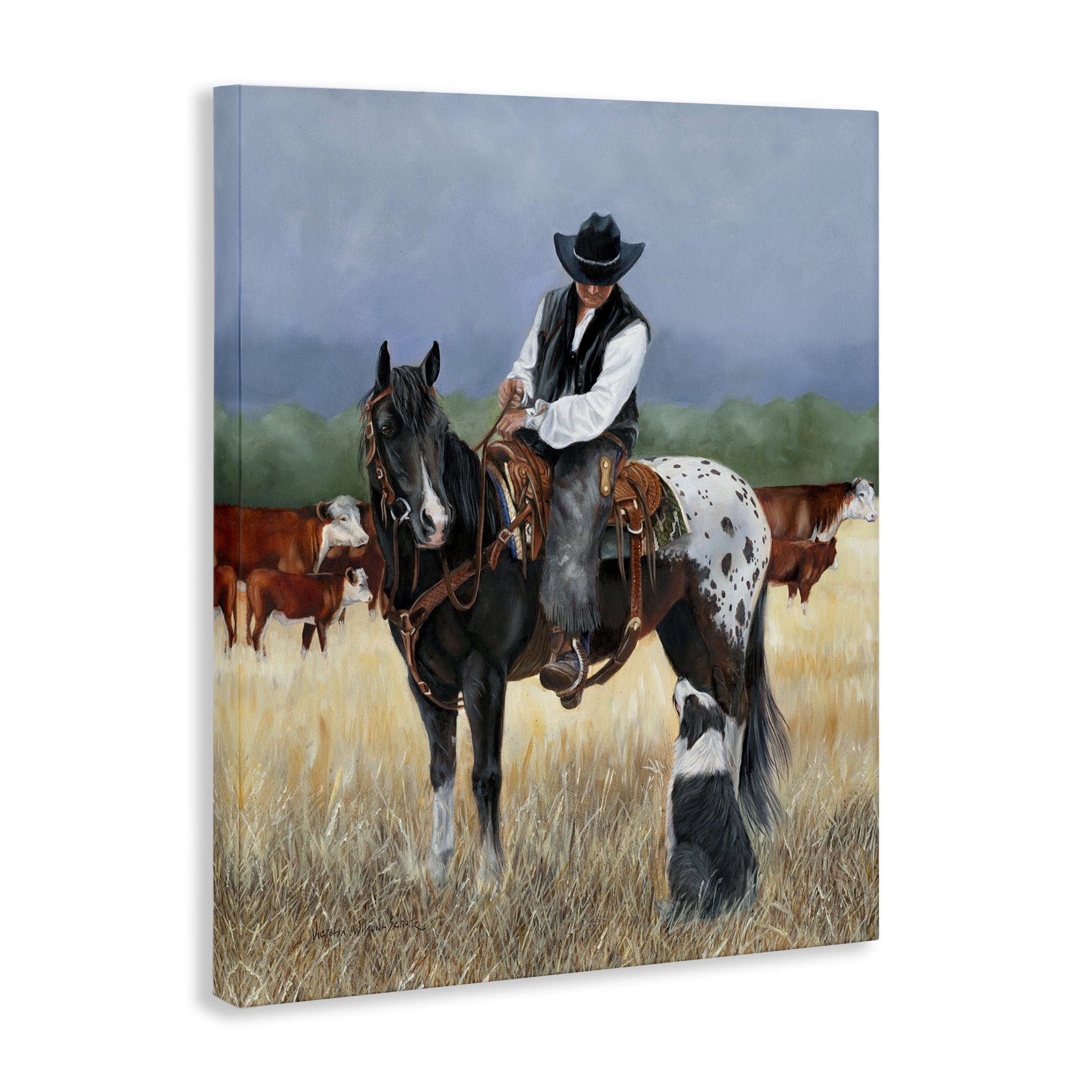 Stupell Industries Cowboy & Dog Animals & Insects Painting Gallery Wrapped Canvas Art Print Wall Art, 36 x 48
