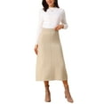 thumbnail image 2 of INSPIRE CHIC Women's Sweater Skirt Elastic High Waist Stretchy Ribbed Knit A-Line Midi Skirts Fall Winter Outfits S Apricot, 2 of 6