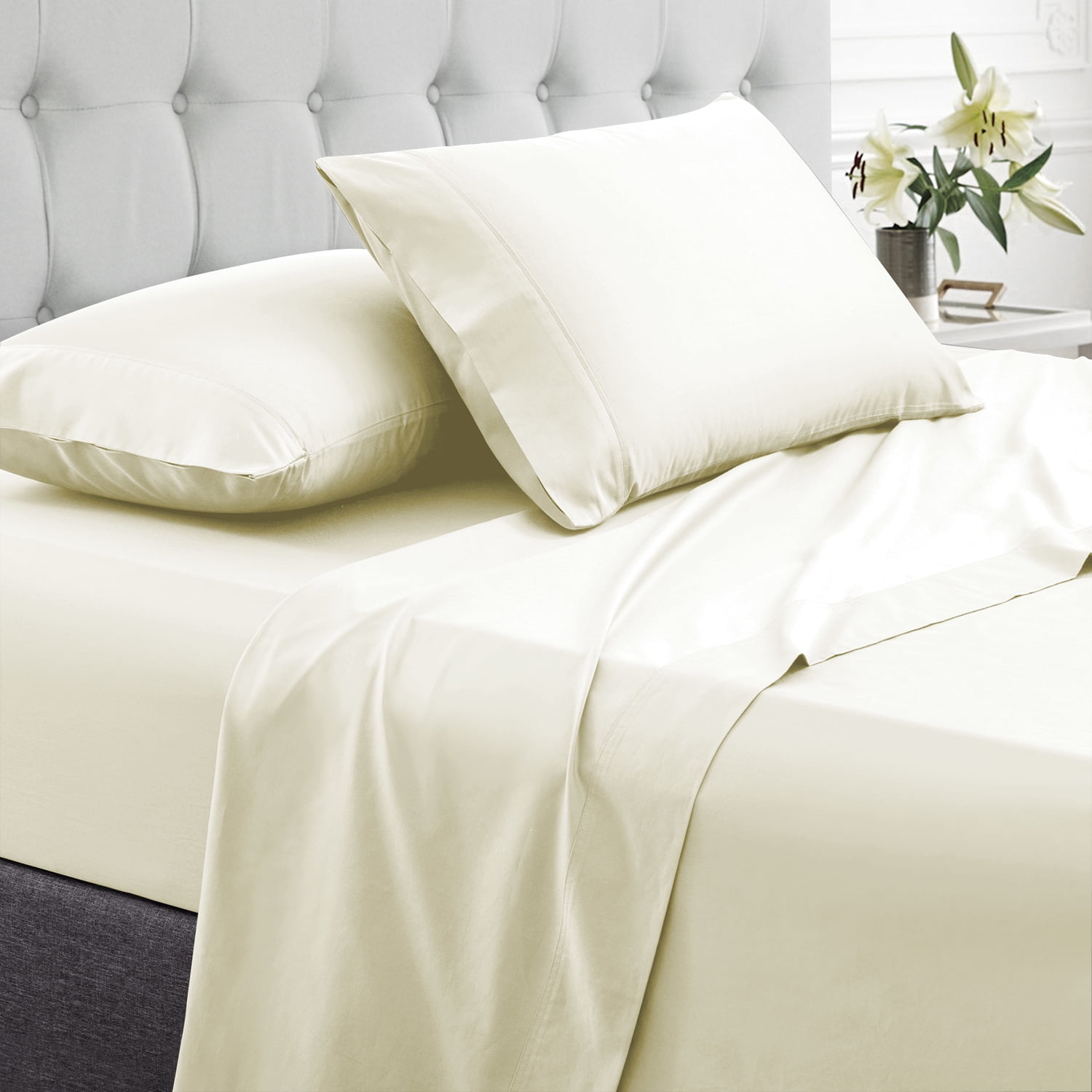100% Egyptian Cotton Flat Bed Sheets 200tc Ivory Color Single Double King Sizes 