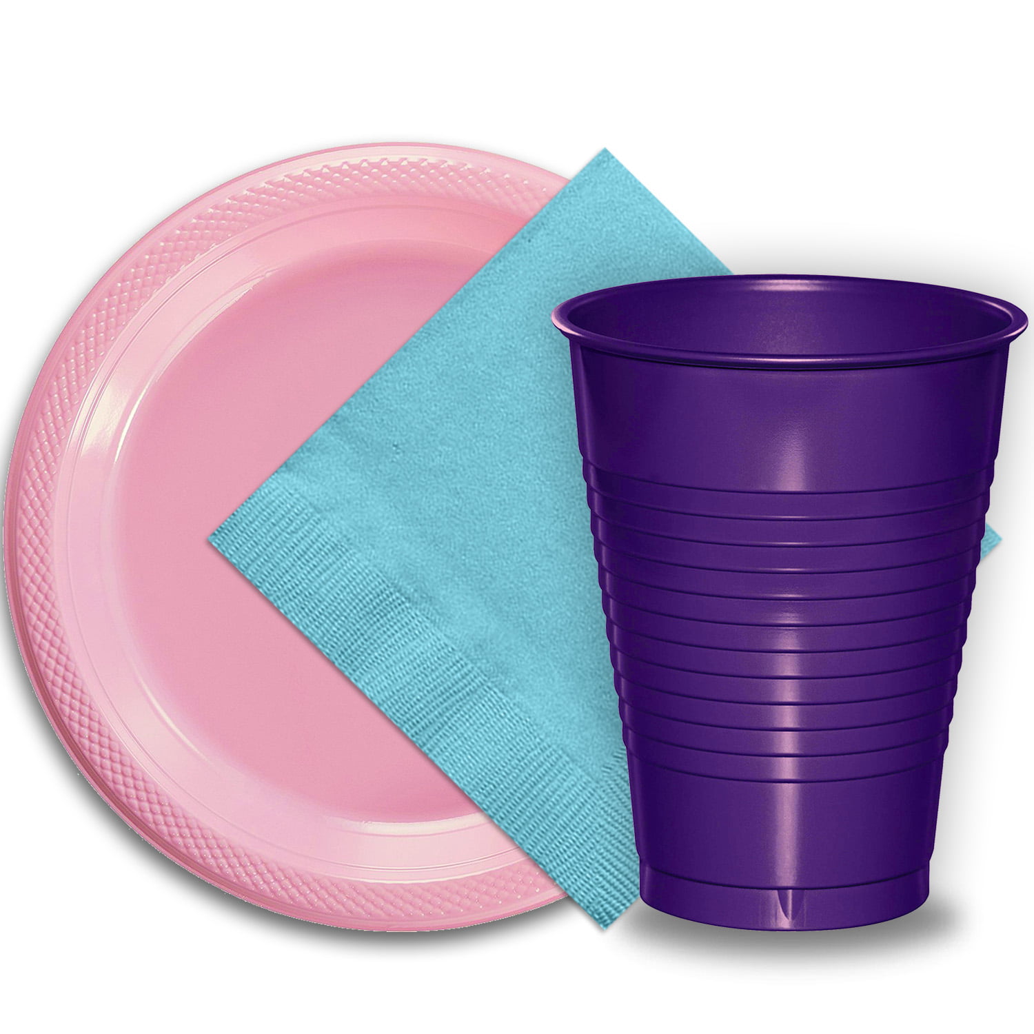 50 Pink Plastic Plates (9"), 50 Purple Plastic Cups (12 oz