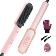 TYMO Ring Hair Straightener Brush, Hair Straightening Iron with Built-in Comb,  Anti-Scald & Dual Voltage, Pink