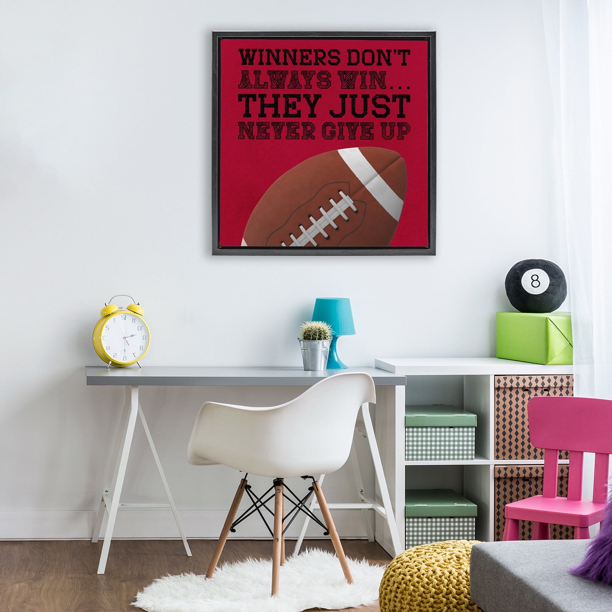 Winners Never Give Up Black Framed Floater Canvas Wall Art, design by Marcus Prime