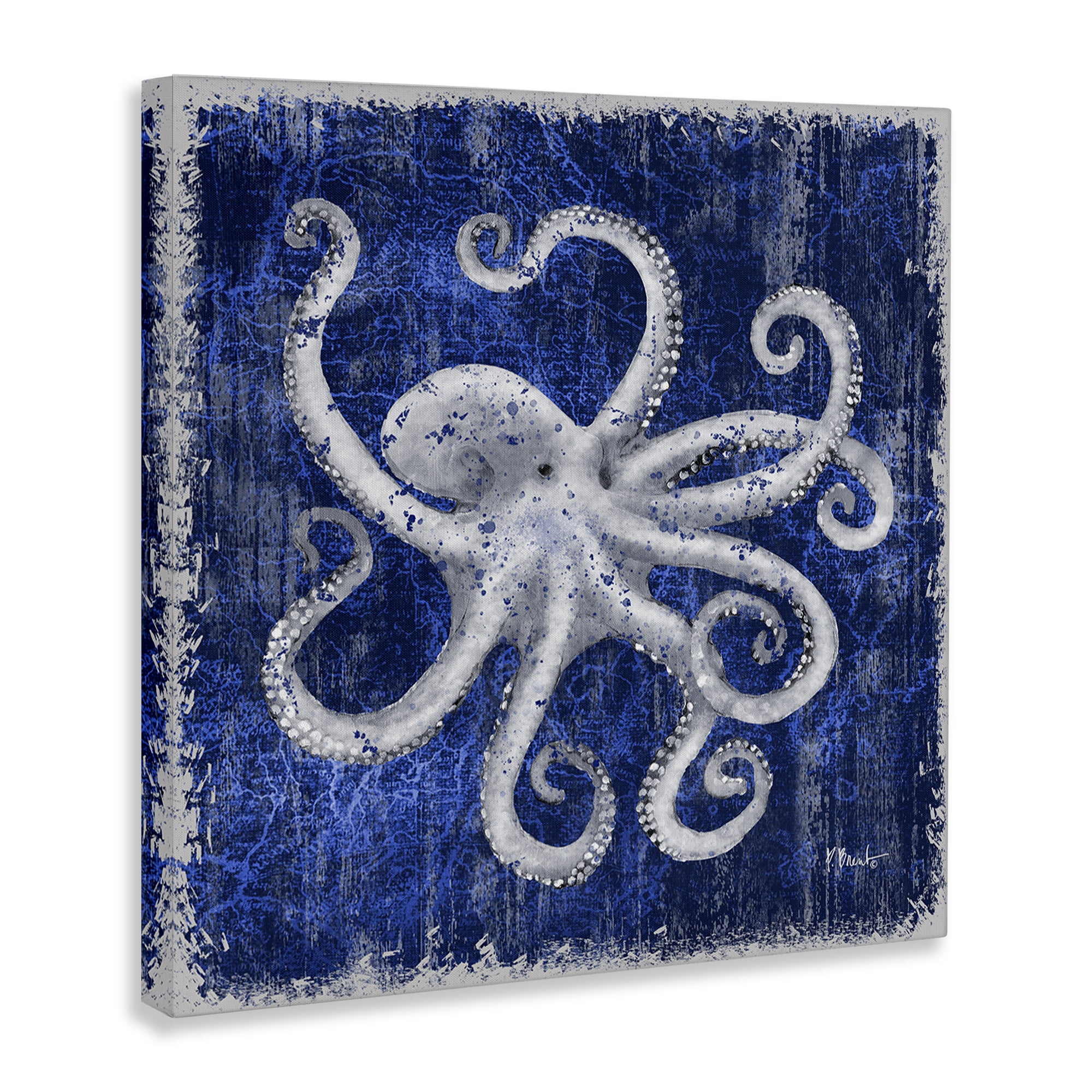 Stupell Industries Rustic Indigo Octopus Nautical & Beach Painting Wrapped Canvas Art Print Wall Art, 24 x 24