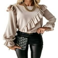 thumbnail image 1 of Women Trim Tops Long Sleeve  Neck Plain Slim Fitting Tunics, 1 of 3