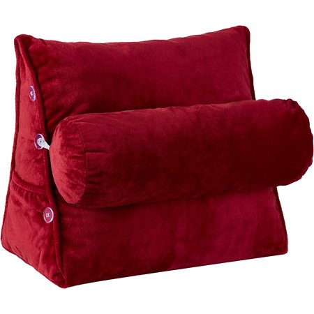Wedge Back Support Pillow for Reading, Gaming,  Watching - with Adjustable Neck Pillow, Maroon