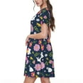 thumbnail image 2 of Salouo Floral Rabbit for Women's Short Sleeve Summer Dress, Pleated Loose Swing Knee Length Dresses with Pockets, 2 of 6