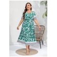 thumbnail image 2 of AURA Plus Size High Waist V Neck Printed Maxi Dress Elegant Spring Summer Style, 2 of 6